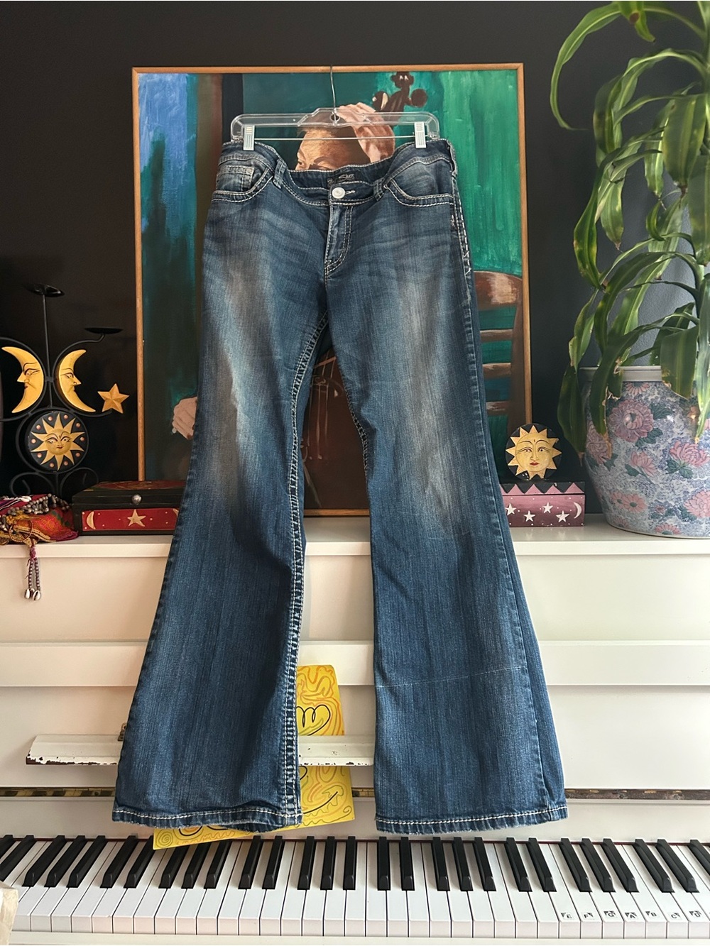 Silver Jeans Suki W31 L34 Y2K Wide Leg Flare Denim Jeans Low Rise
